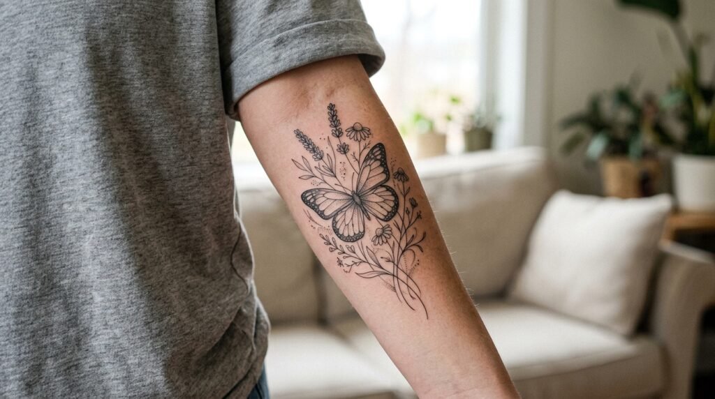 Butterfly Wildflower Tattoo