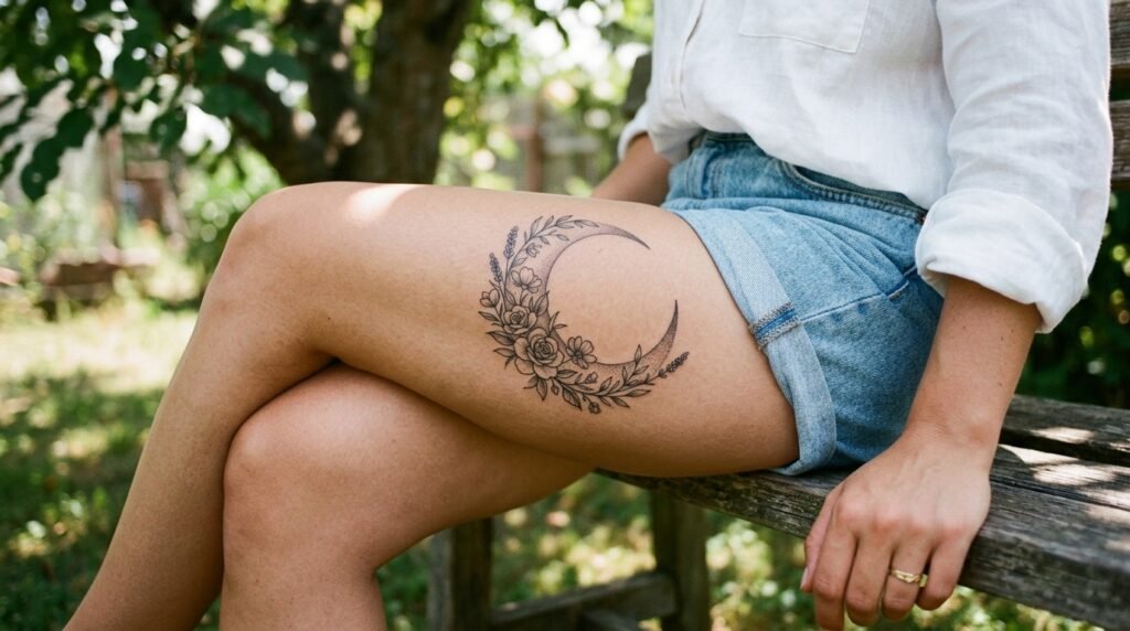 Moon Thigh Tattoo