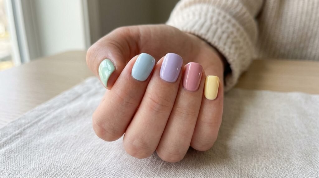 Soft pastel rainbow nails