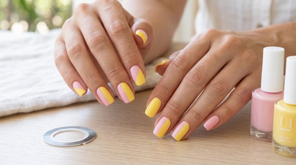 Pink and yellow nails