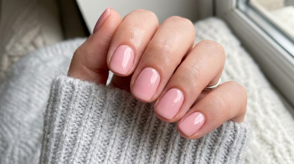 Glossy pink gel nails