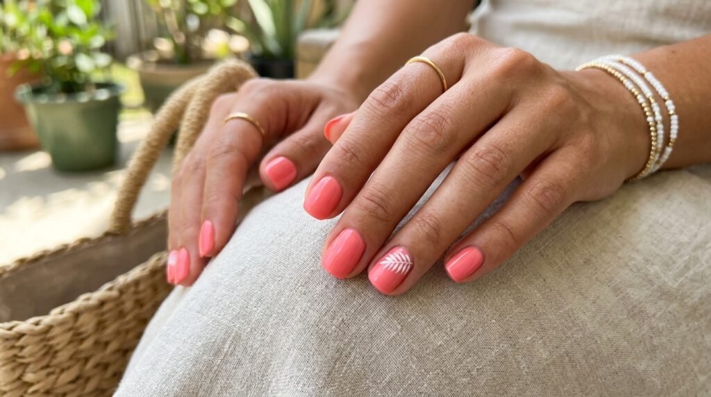 Coral summer manicure