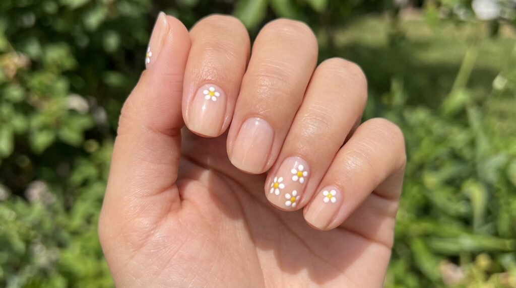 Tiny White Daisy Nails