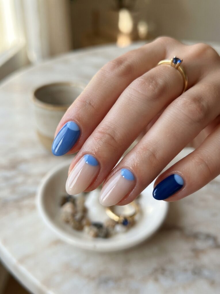 Blue half moon nails
