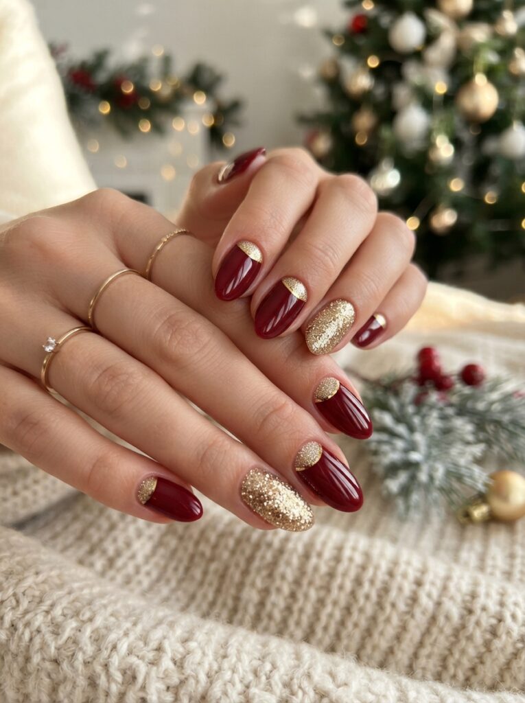 Christmas half moon nails