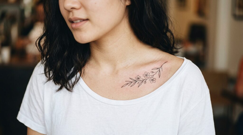 Collarbone floral tattoo