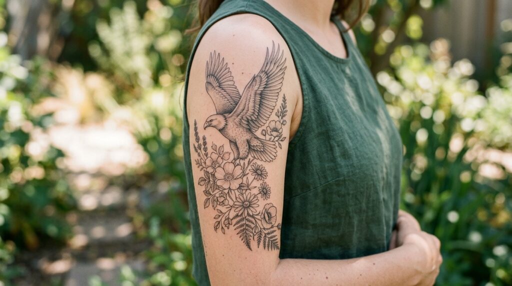 Eagle floral tattoo