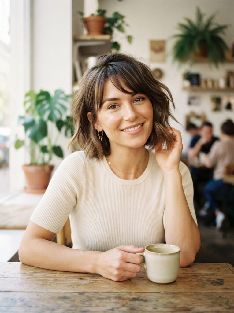 Textured French Bob with Side Bangs