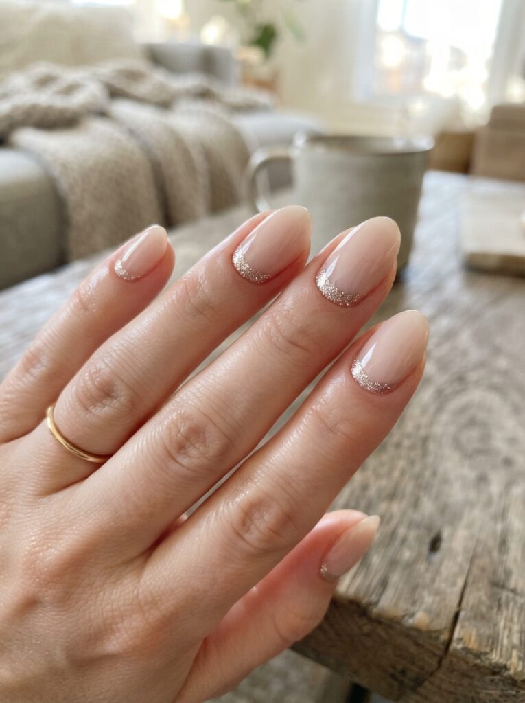 Glitter half moon nails