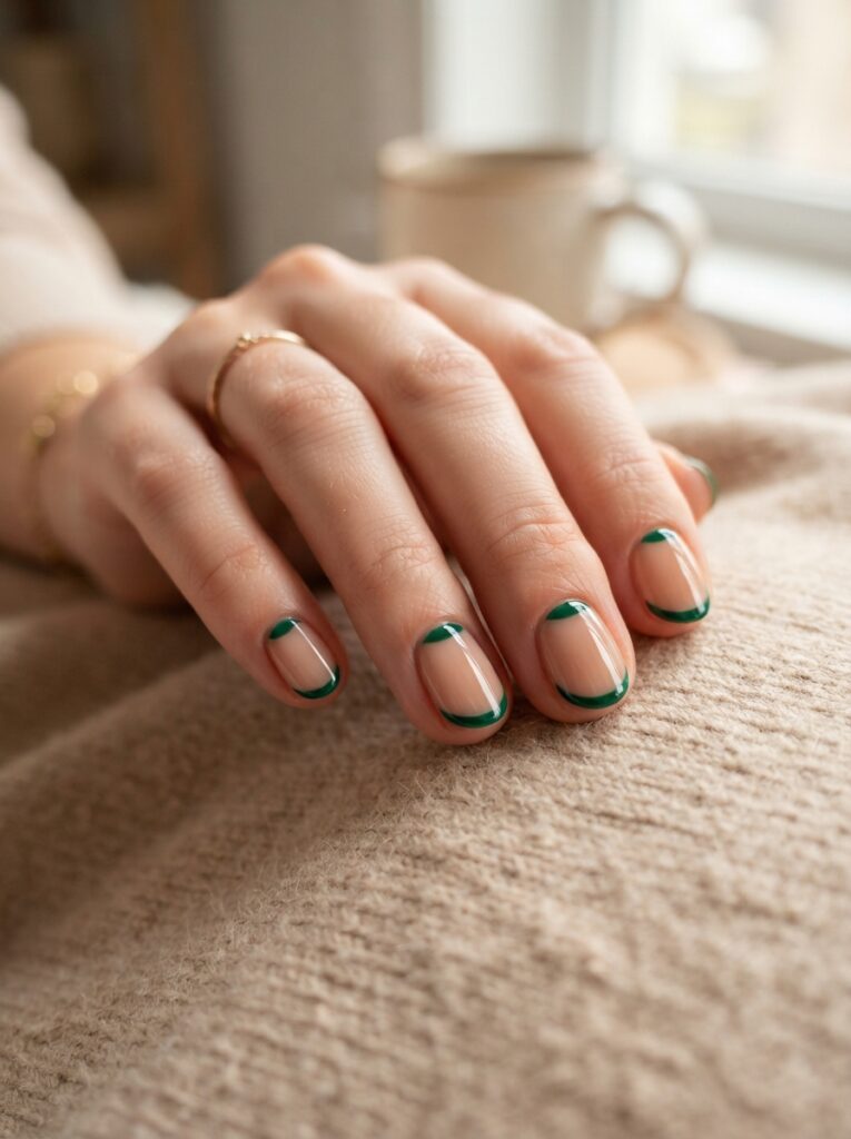 Green half moon manicure