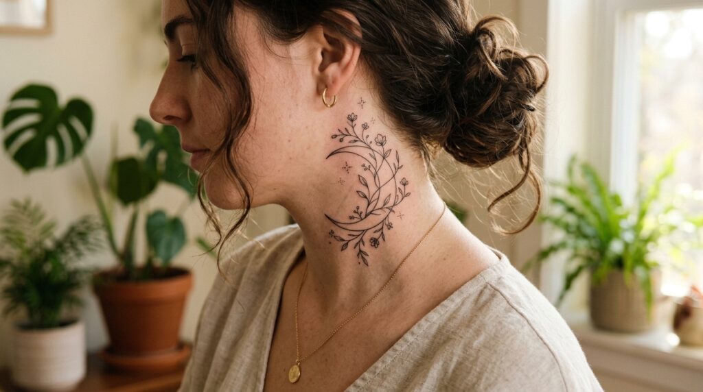 Moon neck tattoo
