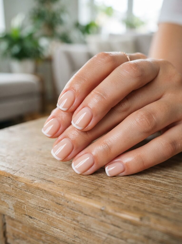 Natural short French manicure