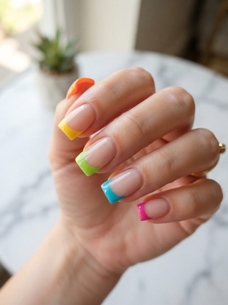 Rainbow Square Nails