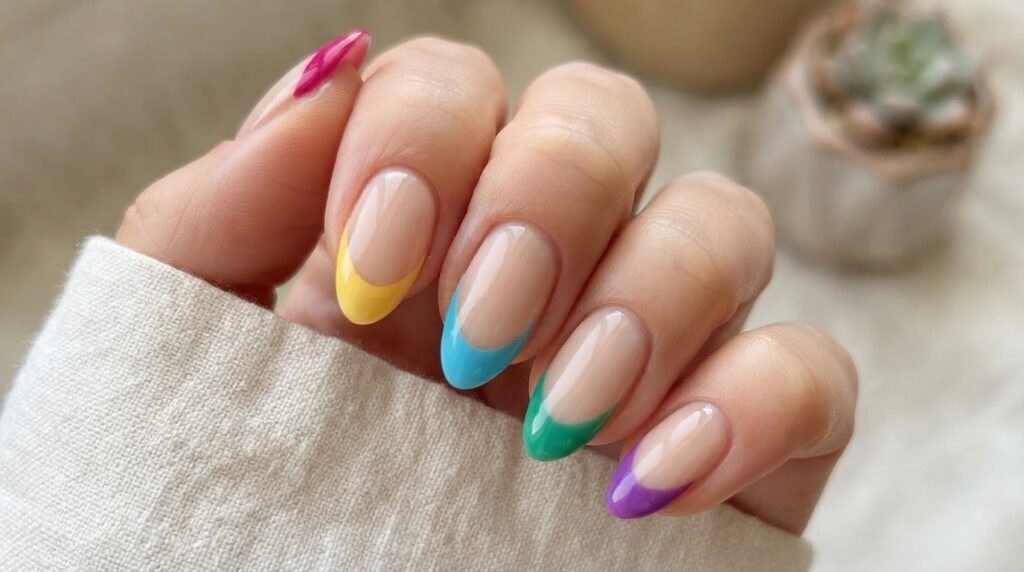 Rainbow Almond Nails