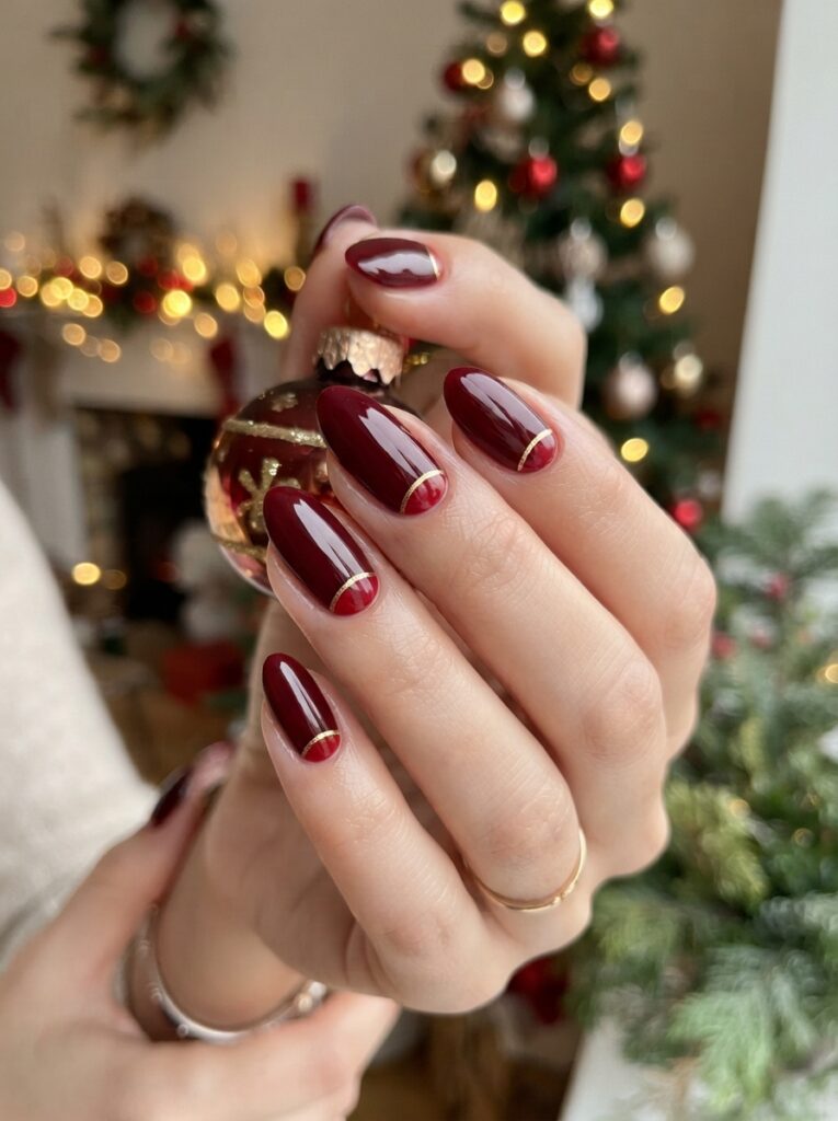 Red gold half moon nails