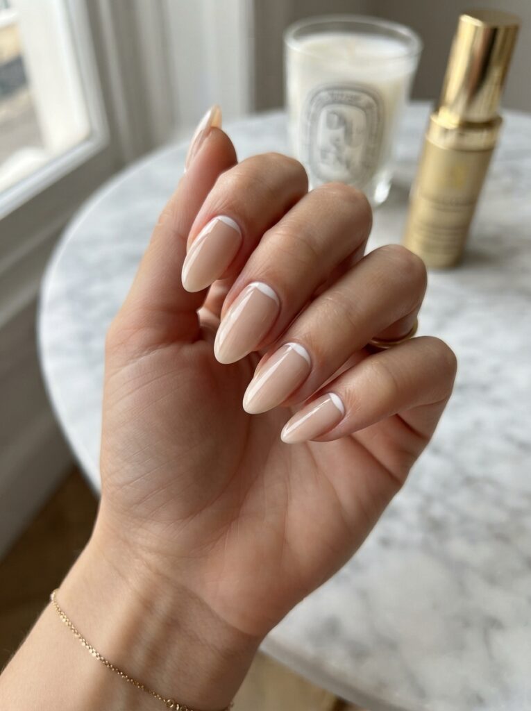 Almond reverse French nails