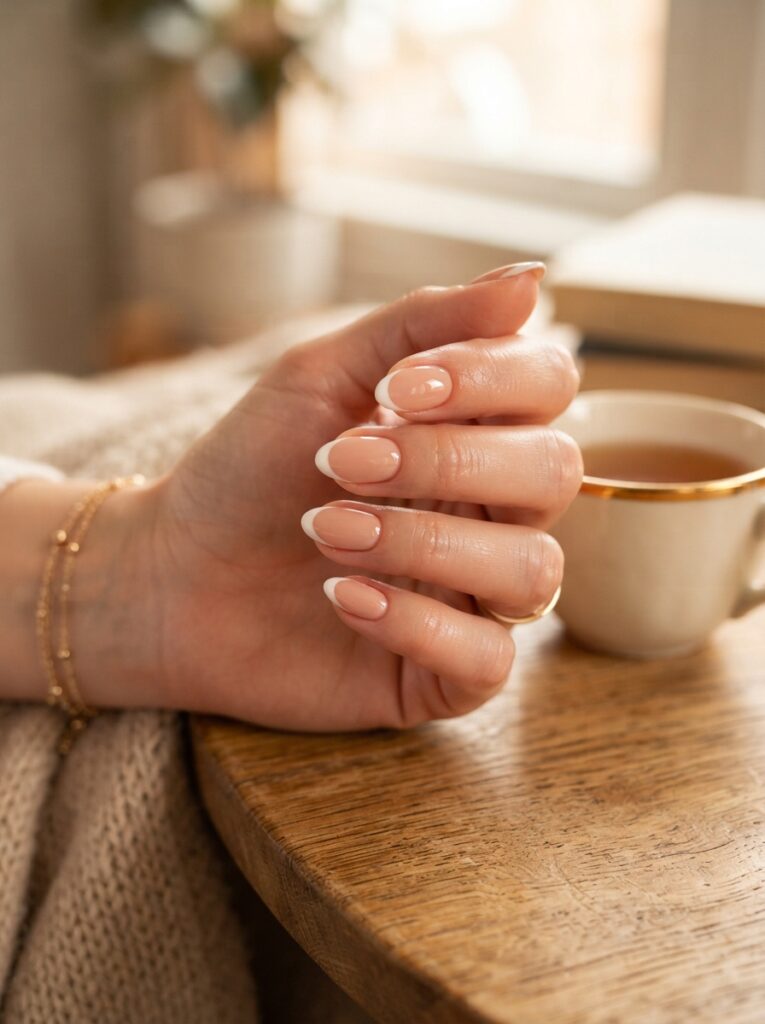 Almond French manicure