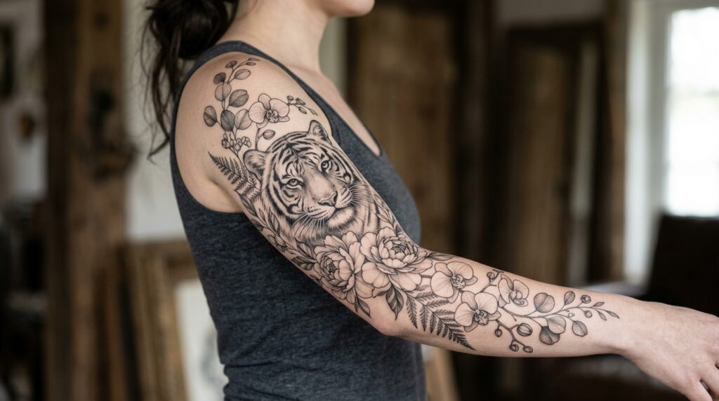 Tiger floral arm