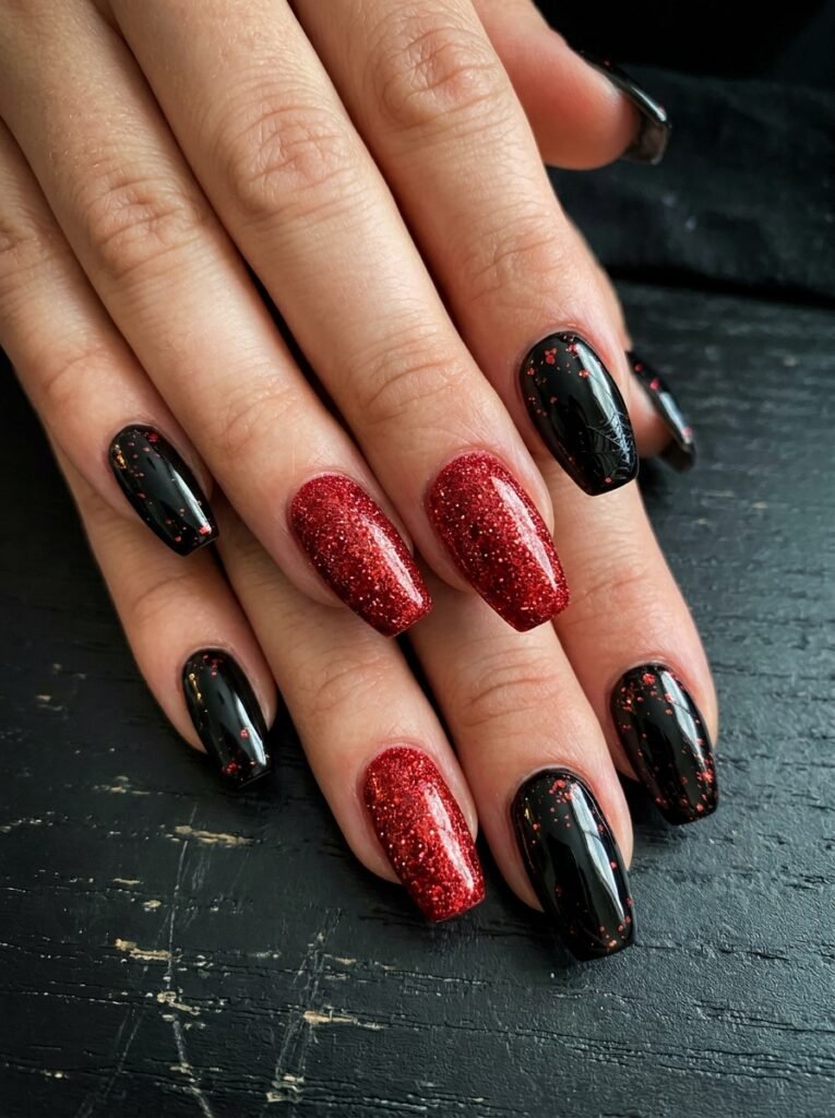 Black Glitter With Red Sparkle