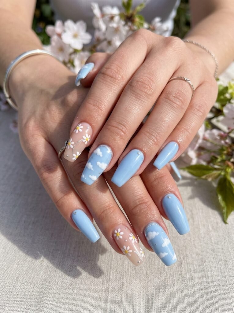 Baby blue spring nails