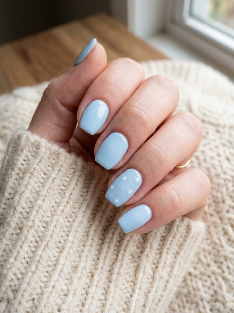 Baby blue star nails