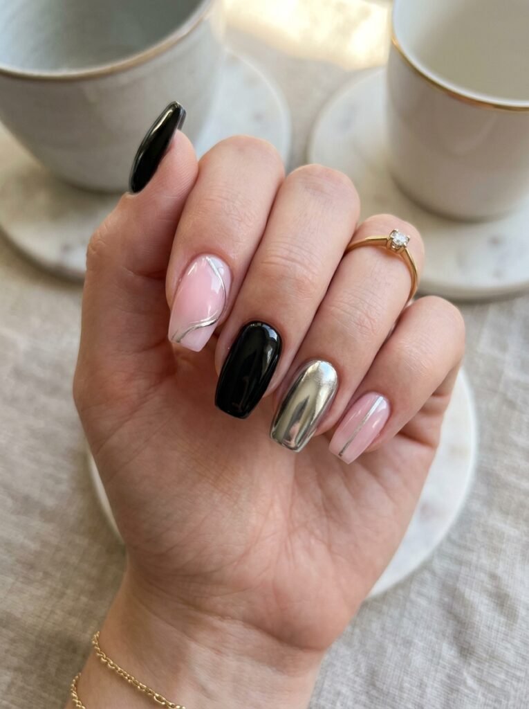 Black and pink manicure