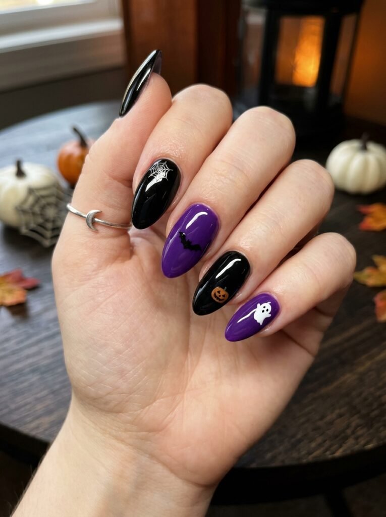 purple green halloween nails designs