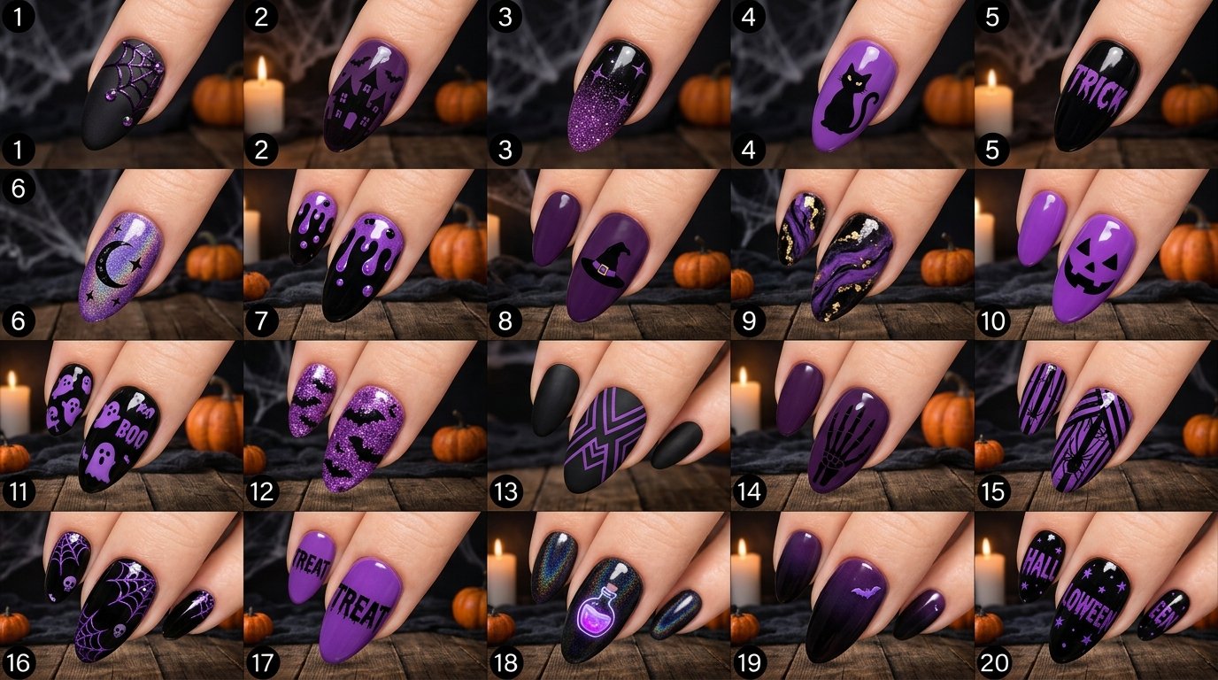 Halloween Nails Black and Purple