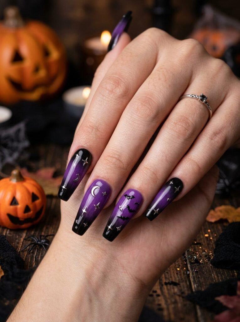 Black and purple ombre nails halloween
