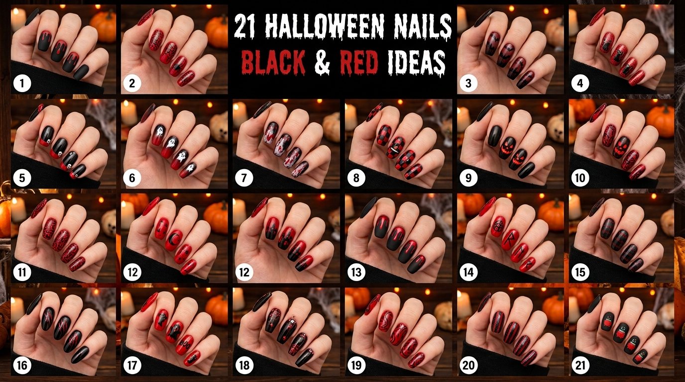 Halloween Nails Black and Red