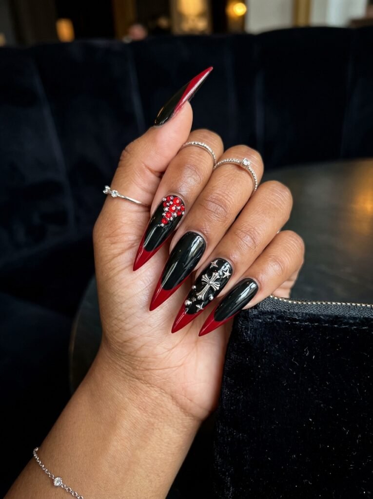 Black Red Stiletto Acrylics