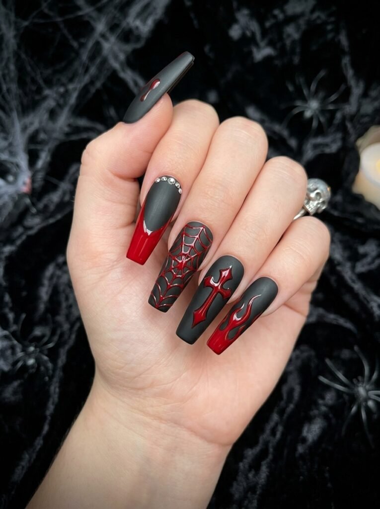 Gothic Coffin Nails With Red Accents