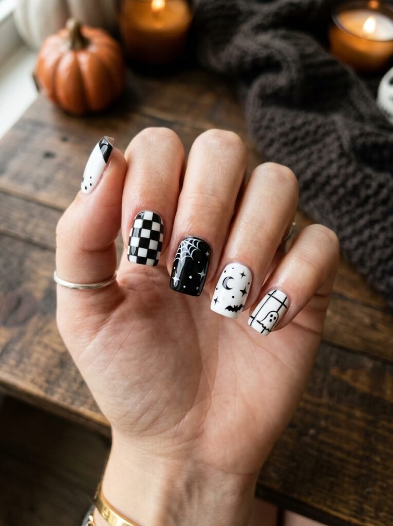 Square spooky nail design
