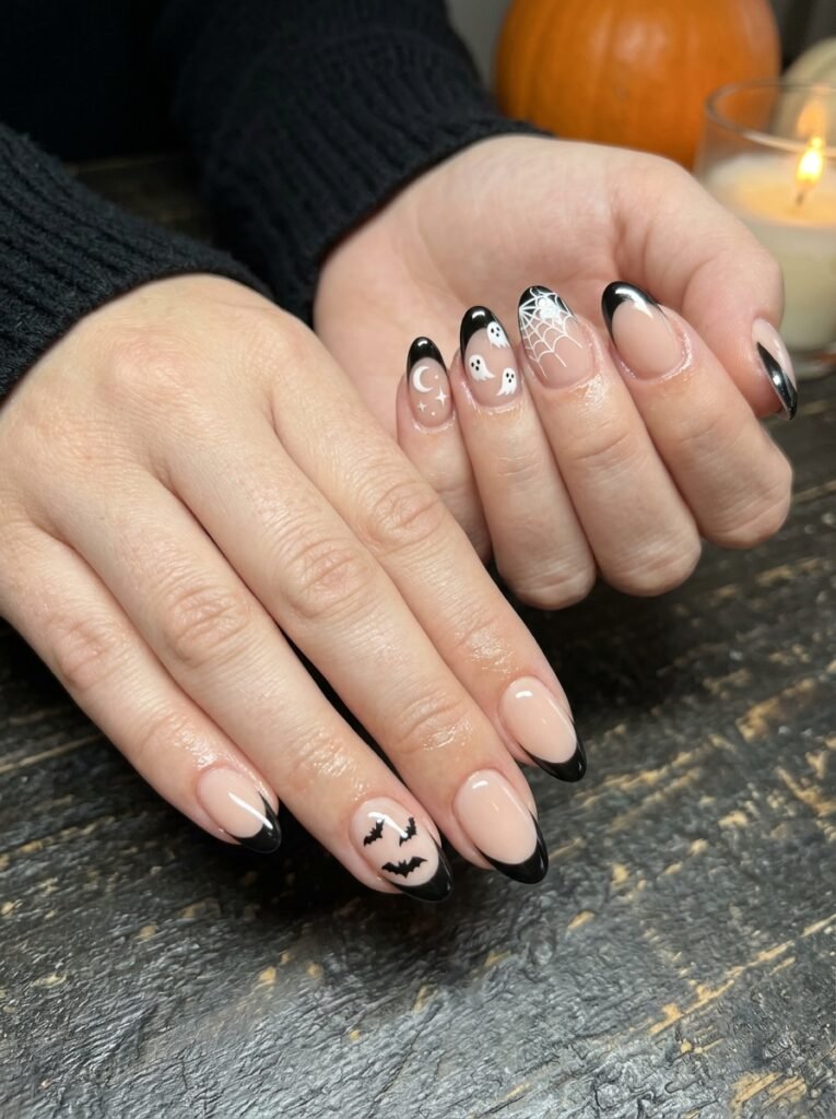 Spooky French tip manicure