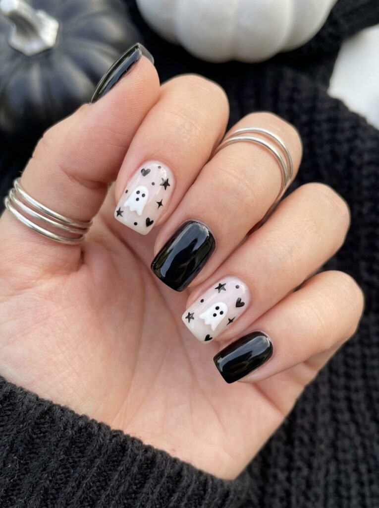 Black White Ghost Nails