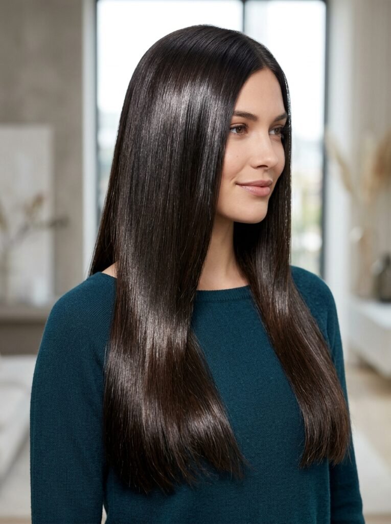 Glossy soft black brunette