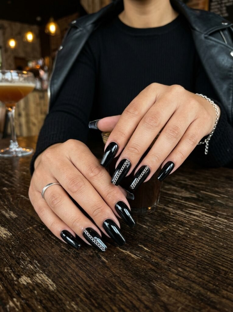 Black Coffin Chain Nails