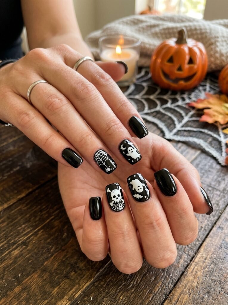 Black nails white details