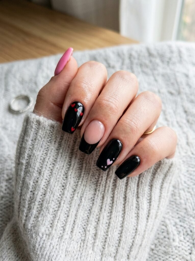 Black red pink coffin nails