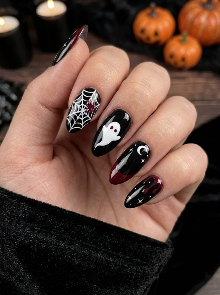 Gothic red nail accents