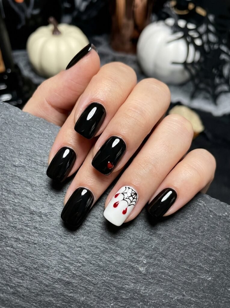 Black white red nails
