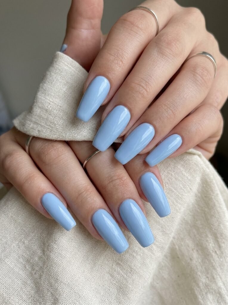 Simple blue coffin nails