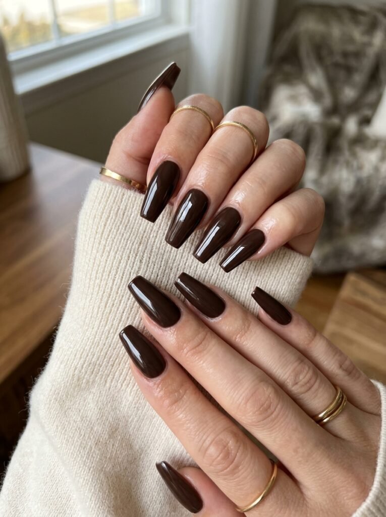Chocolate brown coffin nails