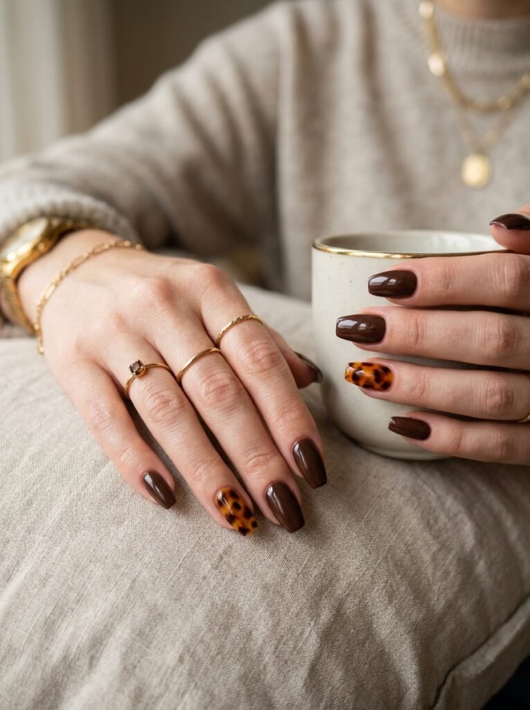 Brown tortoiseshell coffin nails