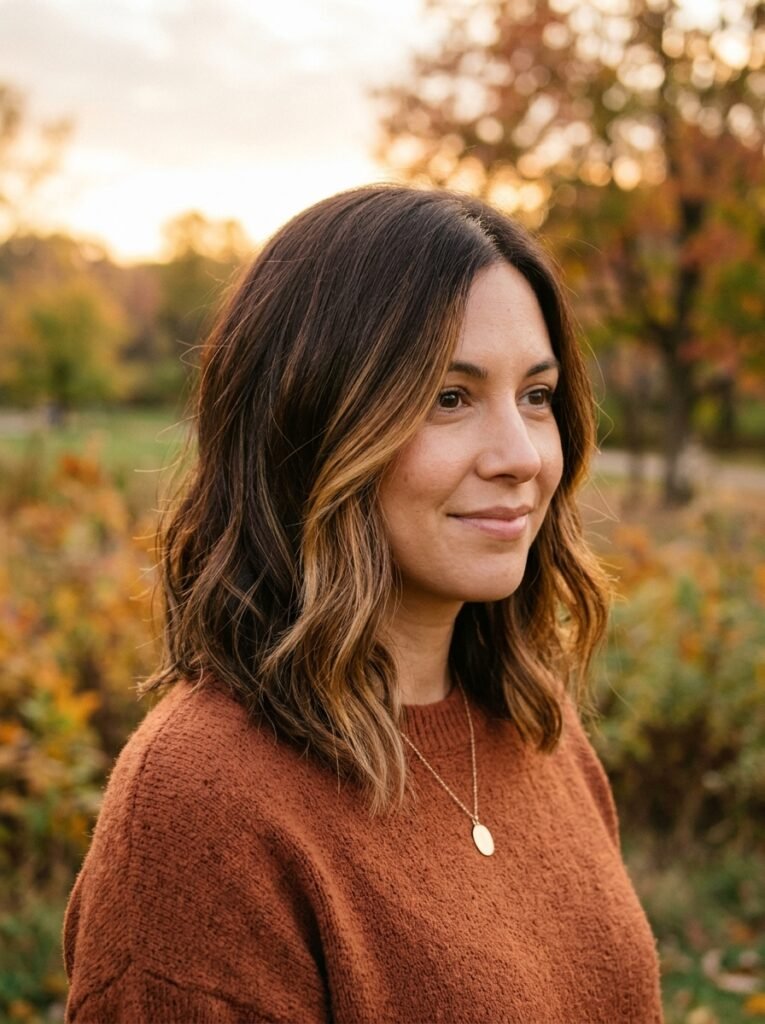Warm Brunette Lob with Face