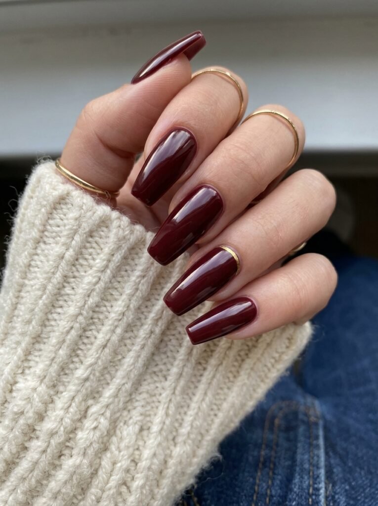 Glossy burgundy coffin nails