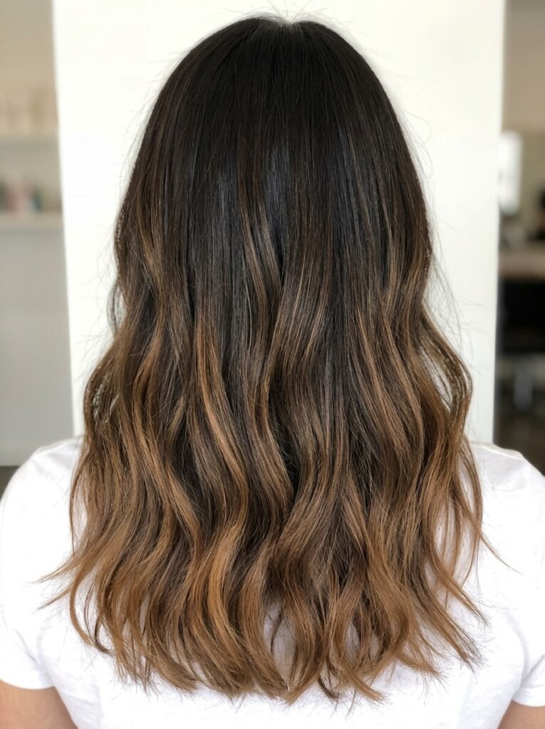 Deep brunette caramel balayage