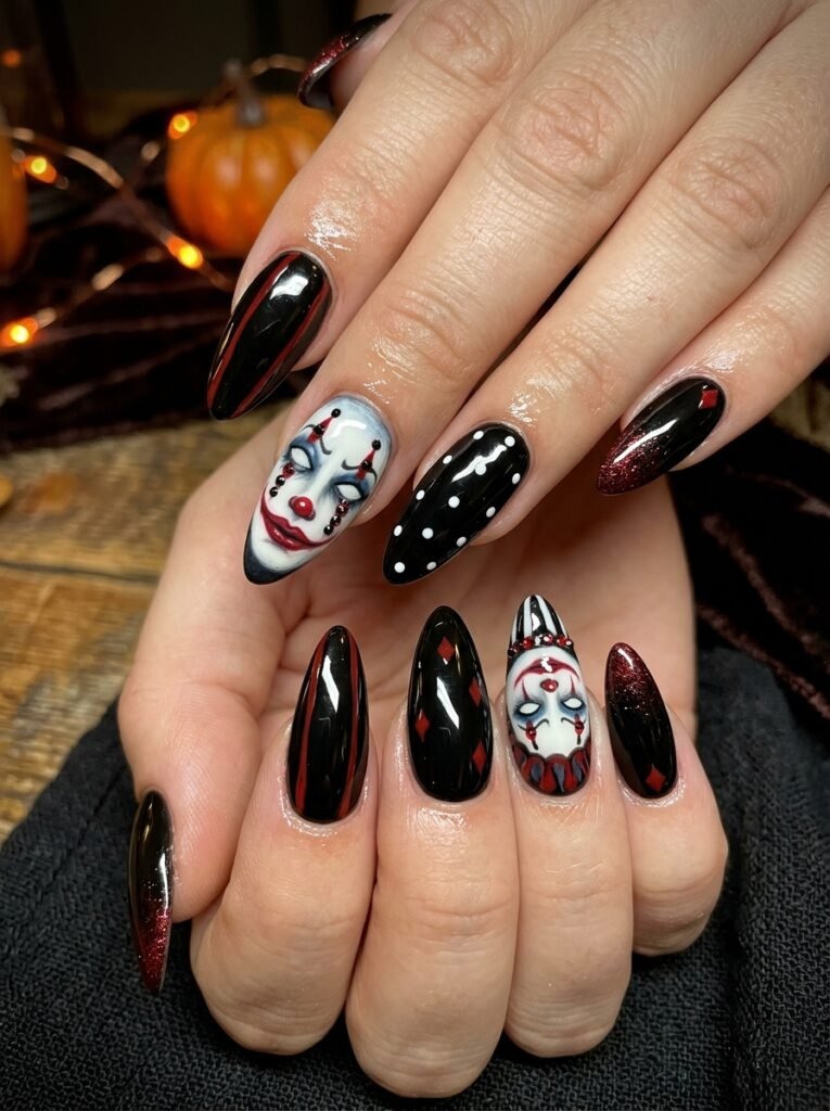 Creepy Clown Accent Nails