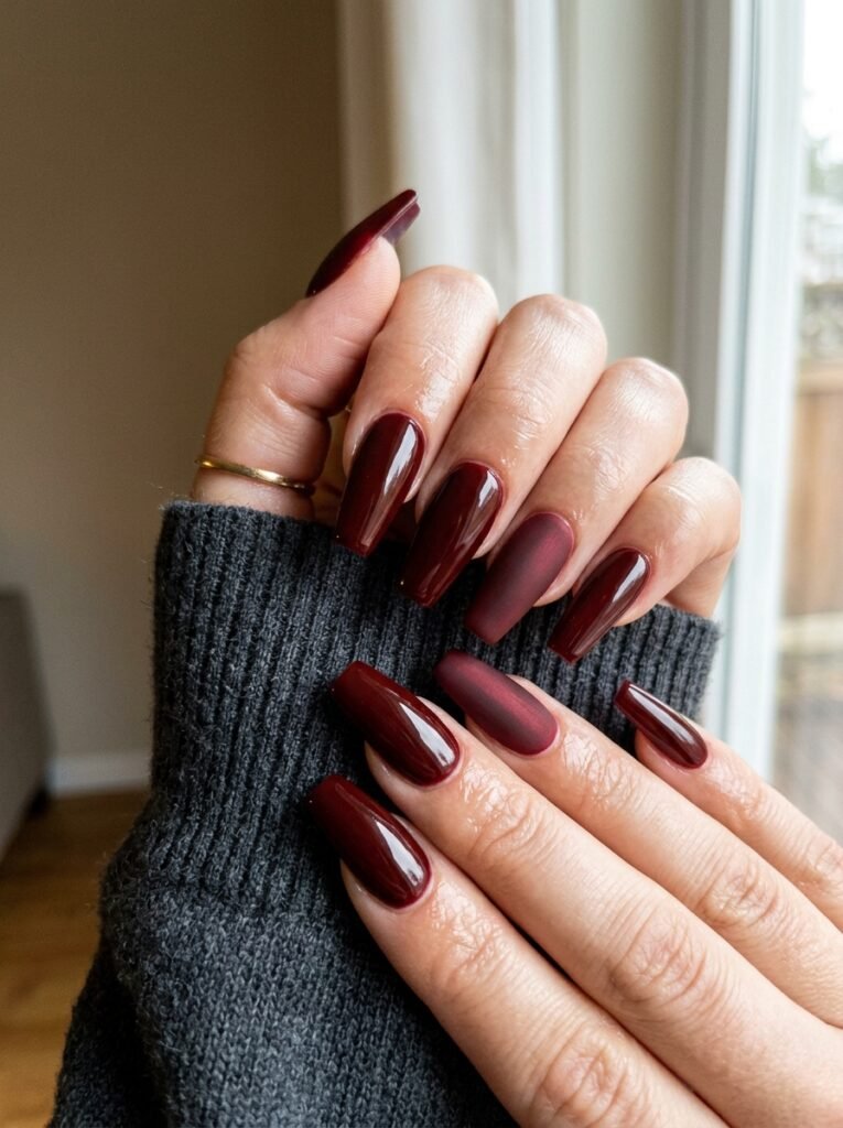 Dark Red Coffin Acrylic Nails
