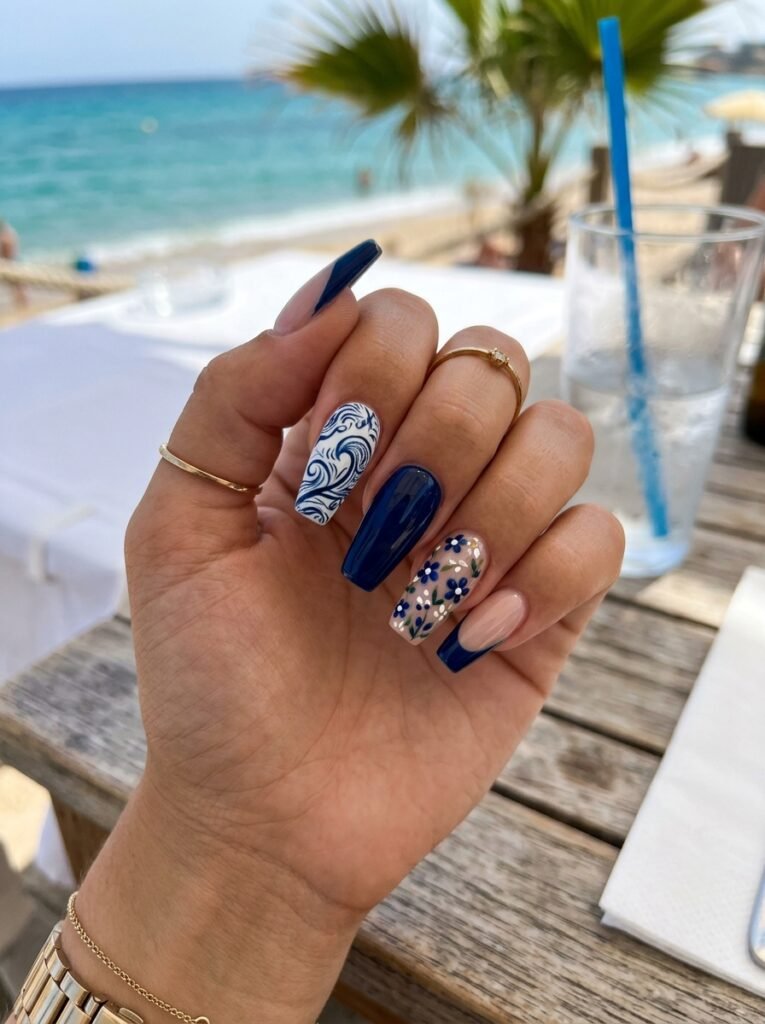 Blue Summer Coffin Nails